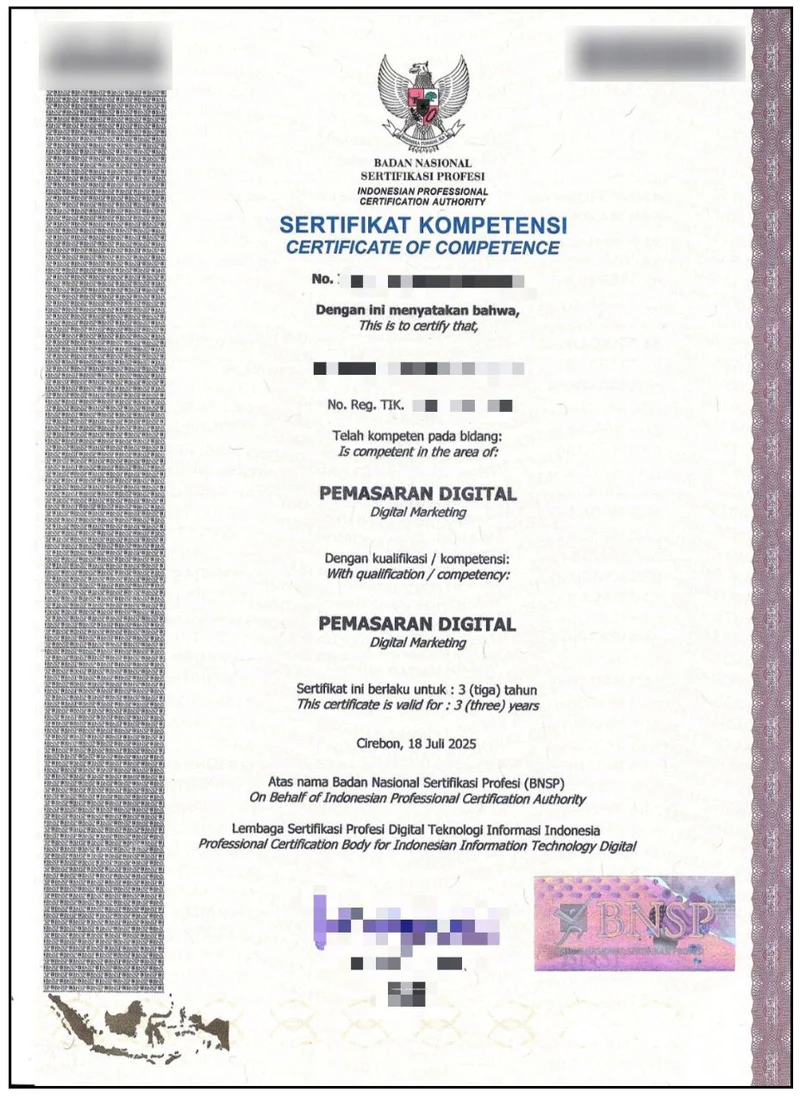 Contoh tampilan Sertifikasi Nasional BNSP